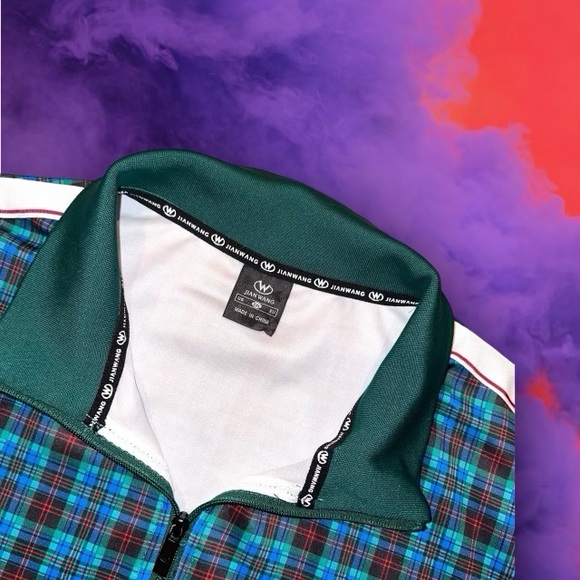 Jian Wang Track Jacket Men’s XXL Plaid Bomber Jacket - Picture 2 of 7